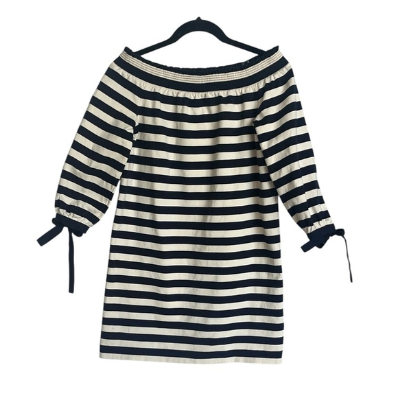 J. Crew Navy and Cream Striped Off Shoulder Dress Size XS - Picture 3 of 10